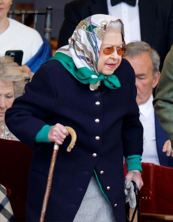 Queen Elizabeth II watches her horse 'Balmoral Leia' win the 'Horse & Hound Mountain & Moorland Supreme In Hand Championship' on day 2 of the Royal Windsor Horse Show at Home Park, Windsor Castle on May 13, 2022 in Windsor, England.